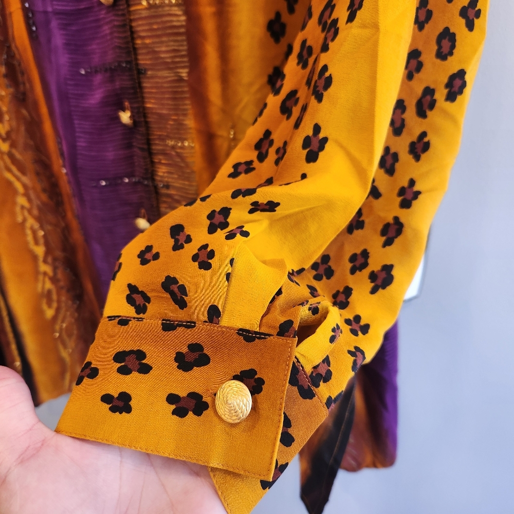 Diane Gilman NWT 100% Silk Blouse Leopard Print Beaded - Picture 3 of 9